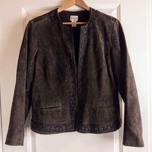 Brown Suede Jacket with Embroidered Trim